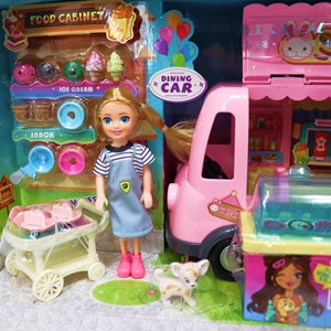 اسباب بازی ماشین بستنی فروشی به همراه باربی و وسایل_اسباب بازی