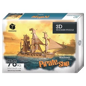 پازل سه بعدی چوبی 76 تکه Pershang Wooden Pirate Ship 3D Puzzle_اسباب بازی 