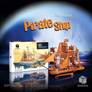 پازل سه بعدی چوبی 76 تکه Pershang Wooden Pirate Ship 3D Puzzle_اسباب بازی 