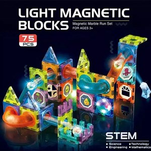 اسباب بازی ساختنی تایل مگنتی 75 قطعه چراغدار مدل Light Magnetic Blocks_اسباب بازی