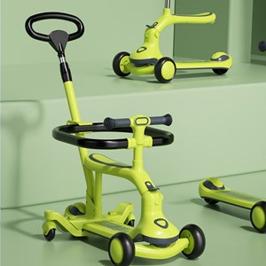 اسکوتر فلزی 3 کاره صندلی دار تاشو با چرخ های چراغدار و موزیکال_اسباب بازی