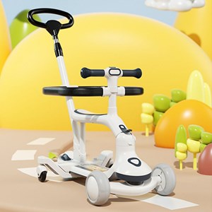 اسکوتر فلزی 3 کاره صندلی دار تاشو با چرخ های چراغدار و موزیکال_اسباب بازی