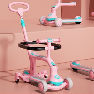 اسکوتر فلزی 3 کاره صندلی دار تاشو با چرخ های چراغدار و موزیکال_اسباب بازی