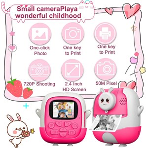 دوربین عکاسی و فیلمبرداری دیجیتال کودک با چاپ فوری حرارتی و رم 32 گیگ صورتی_اسباب بازی