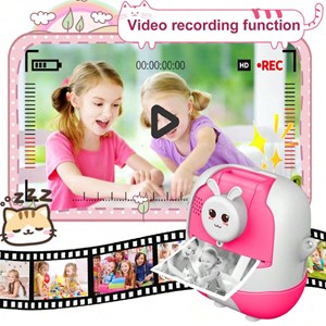 دوربین عکاسی و فیلمبرداری دیجیتال کودک با چاپ فوری حرارتی و رم 32 گیگ صورتی_اسباب بازی