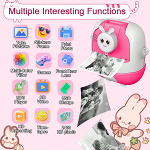 دوربین عکاسی و فیلمبرداری دیجیتال کودک با چاپ فوری حرارتی و رم 32 گیگ صورتی_اسباب بازی