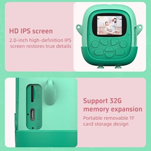 دوربین عکاسی و فیلمبرداری دیجیتال کودک با چاپ فوری حرارتی و رم 32 گیگ سبز_اسباب بازی