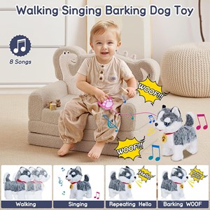 عروسک رباتیک هاپو پشمالو سخنگو و موزیکال با دسته ی کنترلی طوسی مدل Electric Singing Dog Toys 968_اسباب بازی