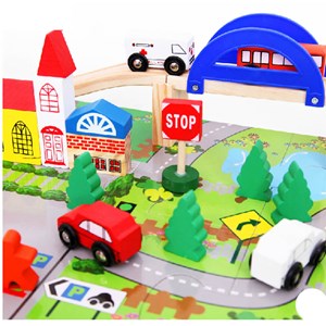 پازل شهر کوچک چوبی همراه با قطار و ریل، 40 قطعه مدل 861 Rail Overpass Wooden_اسباب بازی