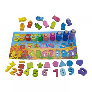 تخته آموزشی مونته سوری لگاریتمی چوبی به همراه ماهیگیری مدل 6 در 1_اسباب بازی