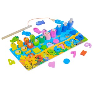 تخته آموزشی مونته سوری لگاریتمی چوبی به همراه ماهیگیری مدل 6 در 1_اسباب بازی