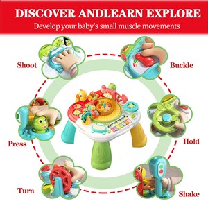 اسباب بازی میز موزیکال 7 کاره کودک با بازی ماهیگیری و صداهای حیوانات مدل Baby Activity Table Toys 618_اسباب بازی