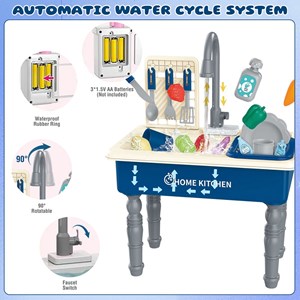 اسباب بازی سینک ظرفشویی پایه دار کودک 33 قطعه مدل Play Kitchen Sink Toys 1234_اسباب بازی