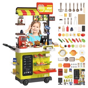 ست اسباب بازی آشپزخانه 88 تکه با بخار، سینک و صندوق فروش فست فود مدل Fast Food Shop 889_اسباب بازی