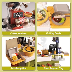 ست اسباب بازی آشپزخانه 88 تکه با بخار، سینک و صندوق فروش فست فود مدل Fast Food Shop 889_اسباب بازی