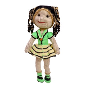عروسک دست ساز بافتنی مدل دختر لباس سبز _اسباب بازی