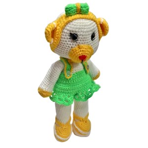 عروسک دست ساز بافتنی مدل خرس لباس سبز_اسباب بازی