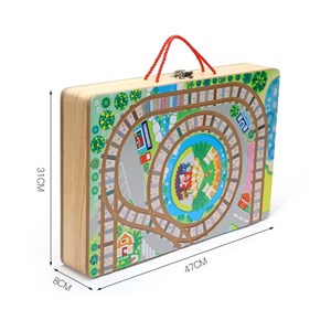 پازل شهر کوچک چوبی تاشو همراه با قطار و ماشین، 90 قطعه مدل TOYARTSY Track Box City_اسباب بازی