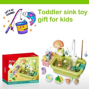 اسباب بازی سینک ظرفشویی و قلاب ماهیگیری 30 قطعه طرح قورباغه_اسباب بازی