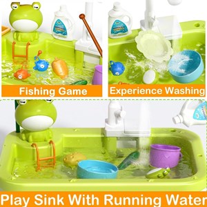 اسباب بازی سینک ظرفشویی و قلاب ماهیگیری 30 قطعه طرح قورباغه_اسباب بازی