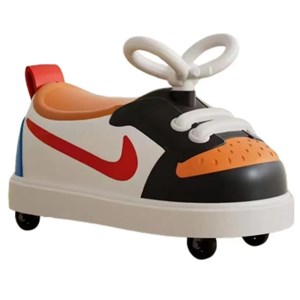 چهار چرخ موزیکال و چراغدار کودک طرح کتانی نایک رنگ نارنجی_اسباب بازی