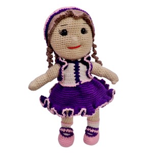 عروسک دست ساز بافتنی مدل دختر دامن بنفش_اسباب بازی