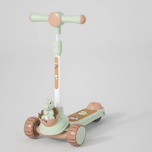 اسکوتر 3 کاره صندلی دار تاشو با 5 چرخ چراغدار و موزیکال رنگ سبز روشن_اسباب بازی