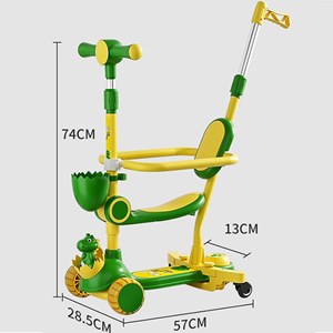 اسکوتر 3 کاره صندلی دار تاشو با 5 چرخ چراغدار و موزیکال رنگ صورتی_اسباب بازی