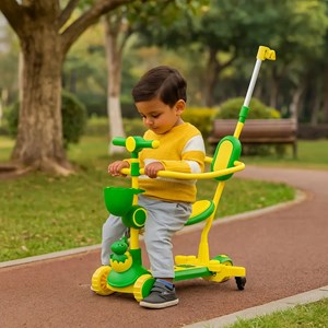 اسکوتر 3 کاره صندلی دار تاشو با 5 چرخ چراغدار و موزیکال رنگ صورتی_اسباب بازی