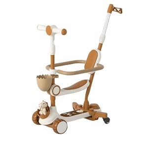 اسکوتر 3 کاره صندلی دار تاشو با 5 چرخ چراغدار و موزیکال رنگ قهوه ای_اسباب بازی