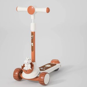 اسکوتر 3 کاره صندلی دار تاشو با 5 چرخ چراغدار و موزیکال رنگ قهوه ای_اسباب بازی