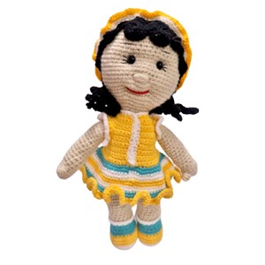عروسک دست ساز بافتنی مدل دختر پیرهن زرد _اسباب بازی