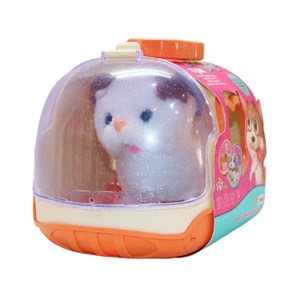 گربه خانگی به همراه قفس و وسایل آرایشی رنگ سفید قهوه ای کد 1062_اسباب بازی