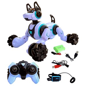 ربات اسباب بازی سگ هوشمند با دو کنترل دستی و مچی در سه رنگ مدل Stunt RC Robot Dog 666-800A