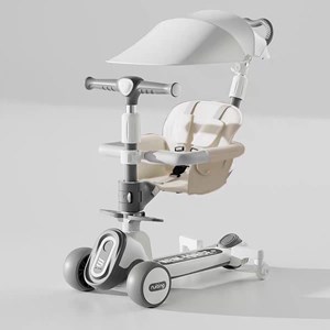 اسکوتر سایبان و حفاظ دار چند کاره رنگ طوسی_اسباب بازی