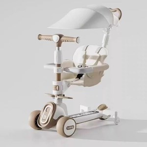 اسکوتر سایبان و حفاظ دار چند کاره رنگ کرم_اسباب بازی