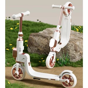 اسکوتر تاشو چراغدار با ترمز عقب و بدنه آلومینیومی رنگ سفید_اسباب بازی