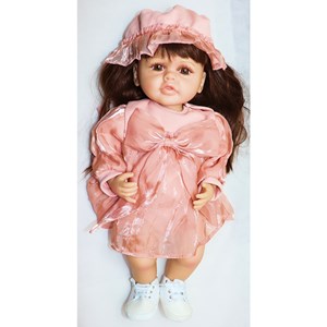 عروسک سیلیکونی دختر بچه 50 سانتی سخنگو با کلاه صورتی_اسباب بازی