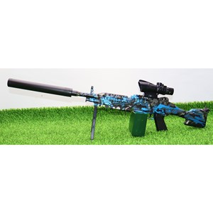 تفنگ اسباب‌ بازی شارژی تیر ژله‌ ای دو حالته با دوربین رنگ آبی مدل M249 554C_اسباب بازی