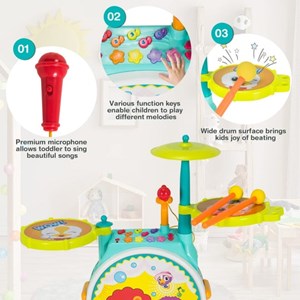 اسباب بازی موزیکال جاز و درام بزرگ هولی تویز مدل 3130 Hola Toys Dimple Electric Big Toy Drum Set for Kids