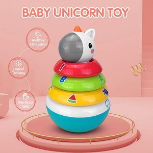 اسباب بازی حلقه هوش تعادلی و جغجغه یونیکورن هولی تویز مدل 3136 Hola Toys Rings Baby Toy with Unicorn_اسباب بازی