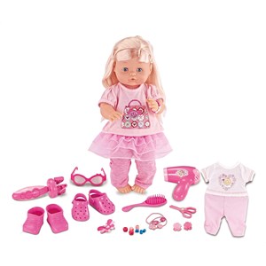 ست اسباب بازی عروسک وارم بیبی موزیکال پرتی هیر صورتی مدل Warm Baby Pretty Hair Doll Set - Pink