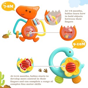 اسباب بازی ست جغجغه و دندانگیر دایناسور هولی تویز مدل 1109 Hola Toys Dinosaur Teething Toys for Baby Rattle_اسباب بازی