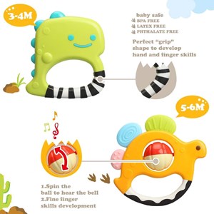 اسباب بازی ست جغجغه و دندانگیر دایناسور هولی تویز مدل 1109 Hola Toys Dinosaur Teething Toys for Baby Rattle_اسباب بازی
