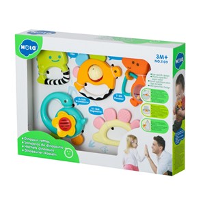 اسباب بازی ست جغجغه و دندانگیر دایناسور هولی تویز مدل 1109 Hola Toys Dinosaur Teething Toys for Baby Rattle_اسباب بازی