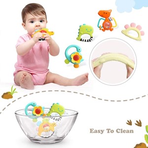 اسباب بازی ست جغجغه و دندانگیر دایناسور هولی تویز مدل 1109 Hola Toys Dinosaur Teething Toys for Baby Rattle_اسباب بازی